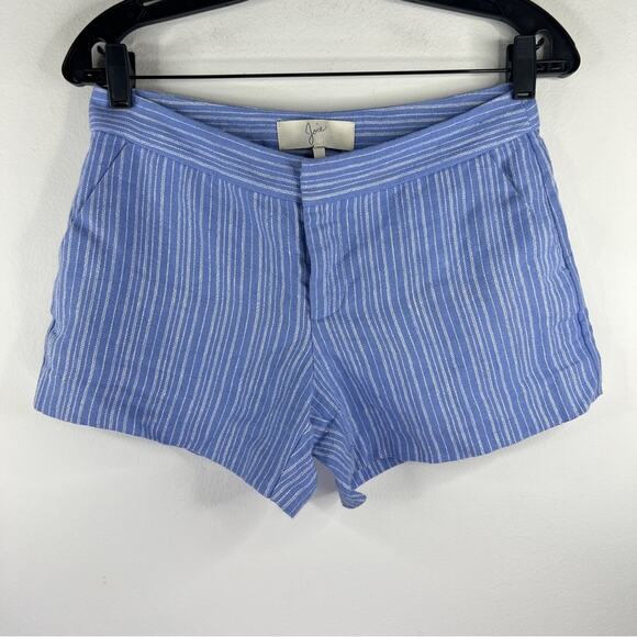 JOIE Blue Linen Striped Seersucker Linen Shorts Size 0 4 inch Inseam White - Picture 1 of 6
